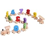 Aibearty Baby Educational Toys Set Wooden Train Toys with Number Blocks Kids Vehicle Toys [並行輸入品]