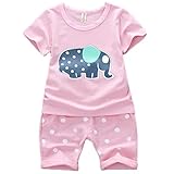 エフティーゾーン(Ftzone)2in1子供服ベビーの女の赤ちゃんの柔らかい綿半袖 Tシャツスカート+ショートパンツ セット(0-2歳) (9-15ヶ月, 象,ピンク)