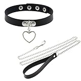 [DOKiDOKi] ハート付き 首輪+リード 人間用 コスプレ【黒】 ハートリング ご主人様 奴隷 猫 コスチューム SMグッズ 束縛具 手枷 手錠 コスプレ 首輪 調教 SMプレイ 拘束具 縛り チョーカー