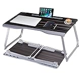 NEARPOW 折りたたみテーブル ベッドテーブル ローテーブル 腕保護 凹溝付き タブレット・スマホスタンド 65*42*30CM 大容量表面 多機能 軽量 省スペース ソファ オフィス ピクニック キャンプ 食事 勉強 利用可 (ブラッ