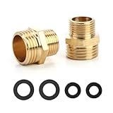 1/2~3/8 レデューサー蛇口アダプター - 圧縮真鍮パイプ継手、3/8オスから1/2オス供給ラインアダプター RVキッチン配管、ゴムワッシャー付きウォーターホースパイプコネクタ、(2パック)