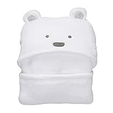 ベビーおくるみ　赤ちゃん用　タオルケット　バスローブ　冷房 対策　フード付き　可愛い　クマ　柔らかい　出産祝い (ホワイト)