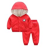 服　ファッション　ベビー　キッズ　カバーオール　新生児服　連体着　フード付き　2点セット　レッド　110