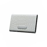 POTOJP 名刺入れ 2way アルミ ステンレス PU スタイリッシュ カードケース クロコダイルパターン 薄い メンズ＆レディース 兼用 (ホワイト)