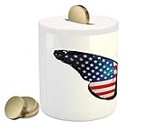 AmericanaコインボックスBank by lunarable大きなバタフライMorpho翼7月天然コレクションとして、アメリカ国旗、印刷セラミックコイン銀行お金ボックスの保存の現金、ブラックレッ