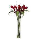 ほぼ自然1242 Ginger with円柱花瓶シルクFlower Arrangement、レッド
