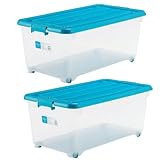 for.cEX ふた付きポリプロピレン収納ボックス 押入れ用 深型(高さ31cm) 同色2個組 ブルー for.cEXF74-2BL