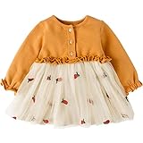 ZooArts ベビー ワンピース 女の子 長袖 ガールズ プリンセスドレス チュールスカート かわいい パイナップル刺繍 おしゃれ 春秋 出産祝い 通園 お出かけ用 2色展開 (イエロー, 73)