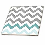 3dRose ct_179811_1 Grey Chevron with Mint TURQUOISE Zig Zag Accent Gray Zigzag Pattern - Ceramic Til