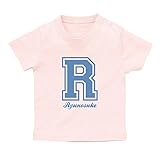 イニシャル Tシャツ / ベビーサイズ [BT346] 70cm ライトピンク×ブルーロゴ 出産祝い 誕生日 プレゼント おしゃれな 名入れ ベビー服