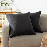 Haguko クッションカバー 60 60 座布団カバー 60 x 60cm 2枚セット 黒 北欧 おしゃれ 綿麻テクスチャー リネン風 ピーチスキン ソフトタッチ ソファ背当て 装飾枕カバー チャコールブラック