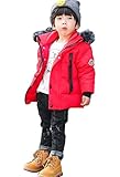 CXYP　キッズ 　ダウンコート　ジャケット　ダウン90％ファー　フード付き　男の子　女の子　フード付き　 ショート丈　防寒　防風　中綿ジャケット アウター 　おしゃれ　90cm~130cm (レッド