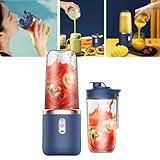 【新改良 1台7役 ミキサー 】持ち運び ジューサー 400ml大容量 氷OK お手入れ 簡単 ボトルミキサー 6枚刃 真空ボトル 軽量 氷も砕ける スムージー ブレンダー USB充電式 携帯ジューサー ミキサー ジューサー ボトル 多機能 ミキサー+カップの蓋+予備カップ ブルー