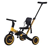 BTM 子供用三輪車 4in1新色 押し棒付き ランニング 三輪車 自転車 おもちゃ 乗用玩具 (イエロー)