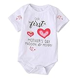 夏　可愛い　ベビー　男の子　女の子　レター　二つの心　mother's day　プリント　半袖　ロンパース (6-12月, 白)