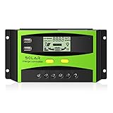 Hoomya 充電コントローラー 20A 12V/24V ソーラーチャージャーコントローラー ソーラーパネルレギュレータ デュアルUSBポート、LCDディスプレイ、複数の保護機能付き