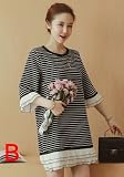 『Vision』マタニティウェア 服 　春夏秋 　 マタニティ 長袖　 ワンピース 妊婦服 授乳口付き　 P074 (M, B)