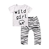 SCFLIFEベビー服子供白いレタープリントT-ショーツゼブラストライプのズボン子供服セット（0-2Y） (80cm)