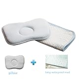 comemakaキッズ幼児用枕、100 %コットンカバー、通気性ソフト。保護フラットヘッドベビー枕( with子供マットレス防水Changing Mad ) 20*28*2cm ブルー