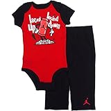 NIKE(ナイキ)エア・ジョーダン Air Jordan 男の子用赤x黒laced UP locked downエアジョーダンジャンプマンロゴ入り半袖ボディースーツx黒コーデパンツ上下2点セット (3
