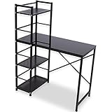 デスク パソコンデスク 収納ラック付 左右対応 角丸天板 幅90cm ガラス天板 ブラック