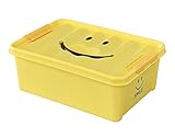 スマイルボックス Ｓサイズ(イエロー)ふた付き収納 子供部屋 スタッキング可能 整理整頓 持ち手つき 持ち運び便利 カラフル かわいい 絵本収納 おもちゃを片づけ