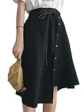 Heaven Days（ヘブンデイズ） アシンメトリースカート スカート Aライン レトロ ウエストゴム ボタン装飾 ハイウエスト レディース 1804D0524