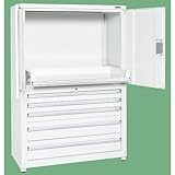 保管システム収納庫 鍵付き 両開扉コンビタイプ 引き出し・スライド棚付き 幅1200×奥行640×高さ1800mm 耐荷重100kg/段、70kg/スライド SKE-PNH1263D5CW