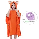 MICHLEY 子供 ベビー バスタオル バスローブ ビーチタオル キッズ 赤ちゃん お風呂上がり フード付き 動物 おくるみ ポンチョマント かわいい 男の子 女の子 (オレンジ)