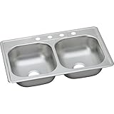 Elkay DDG233225 Dayton 20 Gauge Stainless Steel Double Bowl Top Mount Kitchen Sink, 33 x 22 x 7.0625