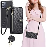 Gedurya moto g64 5G 用 ケース 手帳型 moto g64y 5G ケース 通用 ショルダー ファスナー型 小銭入れ motorola moto g64 5G スマホケース 財布型 カード収納 コインポケット 携帯カバー 斜めがけ 肩掛け モトローラ g64 手帳型 ケース マグネット開閉式 スタンド機能 同色ストラップ付き ロング＋ショート - ブラック