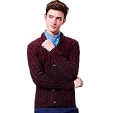 カーディガン ショールカラー メンズ ニット 細身 タイト ニットソー カジュアル セーター ケーブル編み Vネック 半袖 長袖 ざっくりニット ケーブルニット 大きいサイズ ワイン 2XL