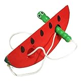 amzmonnsuta かわいい木製のみみず・果物　ベビー　キッズ発育のおもちゃ　アップル・梨・ビーズ・昆虫ロープストリンギング　スイカを食べる