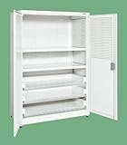 保管システム収納庫 鍵付き 両開扉タイプ スライド棚付き パンチングパネル付き 幅1200×奥行640×高さ1800mm 耐荷重250kg/段、70kg/スライド SKE-PNH1263PC3W