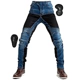 [RENHE] バイクパンツ 夏 メンズ バイク用メッシュパンツ 夏用 ライディングパンツ 通気 ライダースパンツ プロテクター バイクズボン ストレッチ素材 耐磨耗 ブルー Lサイズ