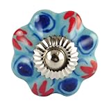 Set of 2 Blue and Red Floral hand painted ceramic pumpkin knobs cabinet drawer handles pulls