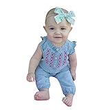 杜屋トヤ　ベビー、ノースリーブ、花、刺繍、ジーンズ、ロンパー、ジャンプスーツ　かわいいデザイン　気持ちいい　可愛い　カジュアル　赤ちゃん　女の子　男の子　ユニセックス　青70,80,90,100