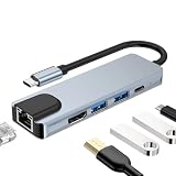 USB-C ハブ 5-in-1 ドッキングステーション type-c 4K HDMIハブ タイブC 変換 SDカードリーダー イーサネットアダプタ 5Gbps高速転送 PD87W充電 マルチ変換アダプター MacBook Pro Air iPad Pro などに対応