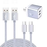 Viviber「2ポートUSB充電器*1個+USB Type-Cケーブル1.8m*1本、0.9m*1本」USB充電アダプター 急速充電器 タイプC充電器 AC USBコンセント アンドロイドスマホ充電器 ドコモ携帯充電器 Xperia充電器 Galaxy充電器ケーブル Type-C USBケーブル USB C USB 2.0 ケーブル USB-C充電ケーブル タイプCケーブル Andriodスマホケーブル 充電コード(シルバー)