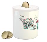 Home Sweet HomeコインボックスBank by Ambesonne、DoodleスタイルHouse with Heart Shape and Garden Blooming Flowers