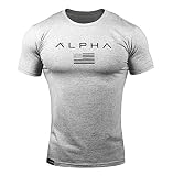 [SHANLIANG] ジムtシャツ ストレッチ 半袖 細身 フィットネス トレーニング 筋トレ スポーツ おしゃれ メンズ (M, ライトグレー)