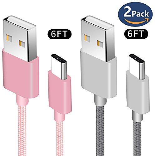 USBタイプCケーブル、2パック6 ftナイロン編みUSB A to USB C充電ケーブル高速充電コードfor Samsung Galaxy s9、s9 Plus、Note 8 s8 Plus、LG g6 V30、HTC 10、NEXUS 5 X/6p、Google Pixel XLの表紙