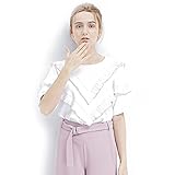 秋の白い女性のシフォンブラウスルーズ半袖Tシャツ ( 色 : 白 , サイズさいず : L l )