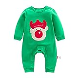 Hzjundasi 新生児 赤ちゃん 男の子 女の子 サンタ エルク パターン ロンパース カバーオール 男女兼用 長袖 コットン 保暖 防寒 クリスマス パジャマ ジャンプスーツ クリスマス ギフト