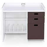 学習机 勉強机 引き出し3杯 コード穴付き 本棚 コンパクト 木製 キッズデスク 幅91.5cm ホワイト×ブラウン