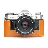 QIYAONUOボディーハーフケース ハンドメイド 本革 ハーフカメラケース バッグ カバー Canon AE-1（ハンドルなし）用 (ダークイエロー)