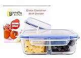 ガラスMeal Prep食品ストレージ部分制御コンテナ2-compartment Divider with Locking Lid /プレミアム品質/ BPAフリー/ Air Tight / Leak