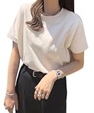[神戸レタス] Tシャツ レディース 半袖トップス tシャツ ゆったり 体型カバー 夏 モックネックｔシャツ [C4819] M クルーネック エクリュ