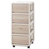 収納家具 木目調プラスチックチェスト 完成品 バウム 4段 No.9 キャスター付き 完成品 収納棚 収納チェスト 木製風前板 収納ケース 引出し 小物入れ (4段タイプ, 木目調前板 No.9)