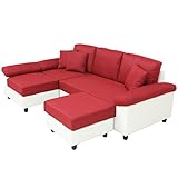 ソファ ソファー 3人掛け カウチソファ L字 北欧 リビング 【AQUA】 (レッド×ホワイト)